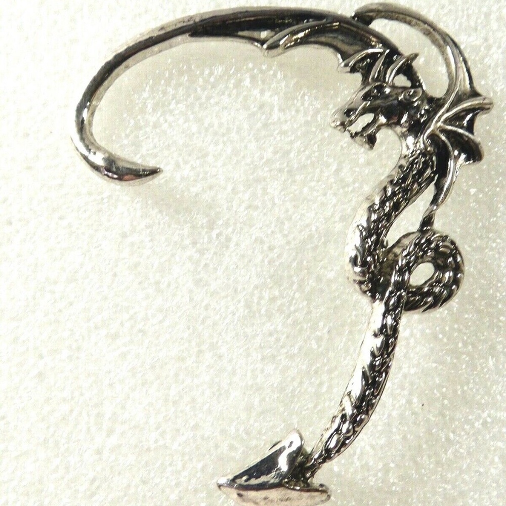 Whimsical Dragon Silver color metal Ear Cuff Earring